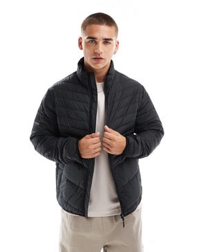 Jack & Jones packable padded jacket with standing collar in black