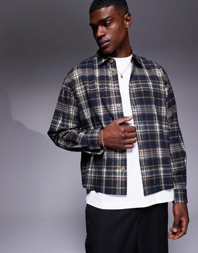 ASOS DESIGN oversized boxy shirt in beige check