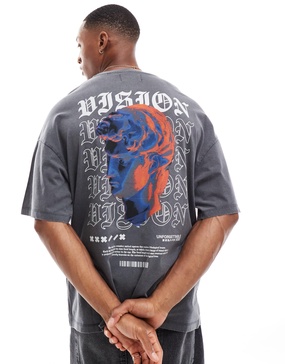 ADPT oversized t-shirt with statue back print in washed gray