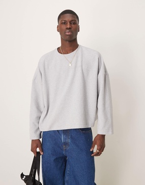 ASOS DESIGN super oversized cropped sweater in heavyweight brushed rib in gray heather