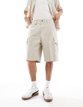 Bershka carpenter cargo shorts in beige
