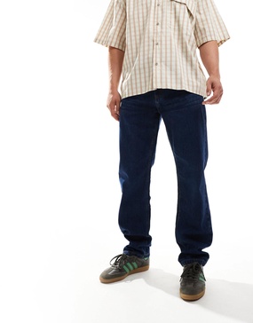 Another Influence washed relaxed straight leg jeans in indigo blue