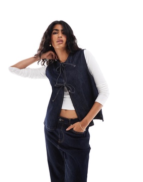 ASOS DESIGN denim vest with ties in indigo