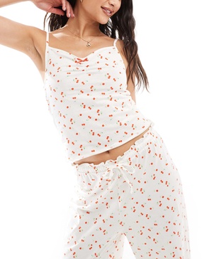 ASOS DESIGN mix & match cherry print  frill edge cami tank top pajama
