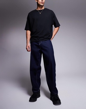 ASOS DESIGN barrel fit jeans in dark wash blue
