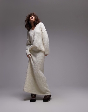 Topshop knit fluffy skirt in cream - part of a set