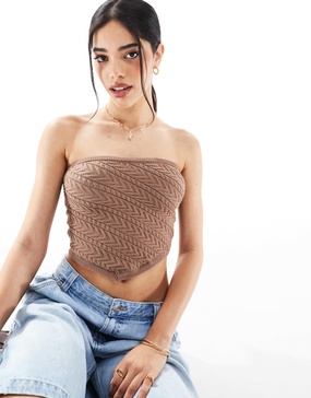 Bershka knit bandeau top in brown