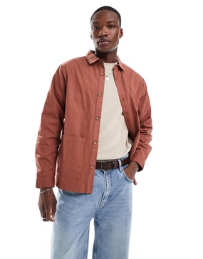 Another Influence pocketed overshirt in chestnut