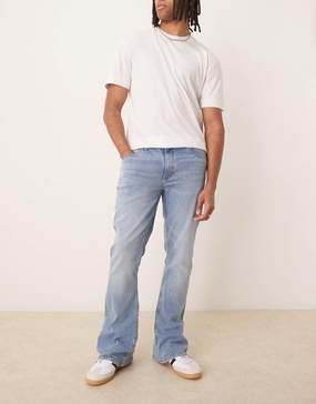 ASOS DESIGN stretch flare jeans in light wash blue