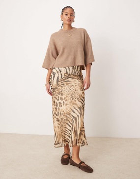 ASOS DESIGN Tall chiffon bias maxi skirt in leopard print
