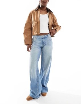 Bershka baggy wide leg jeans in light blue