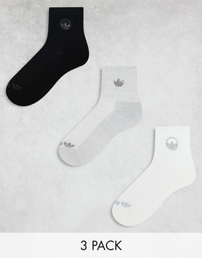 adidas Originals Unisex PRM 3 pack quarter socks in gray multi