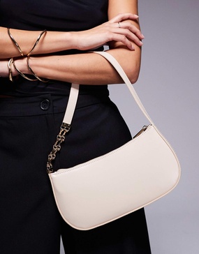 ASOS DESIGN shoulder bag with chain link strap detail in stone