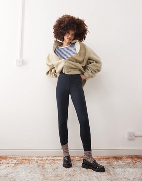 COLLUSION heavyweight ribbed leggings in dark gray with deep cuff