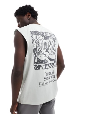 ASOS DESIGN oversized tank top in gray with abstract back print