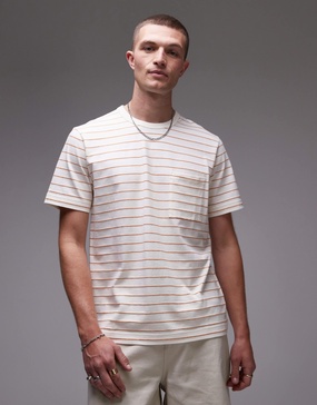 ARKET short sleeve T-shirt with pocket in white and orange stripes