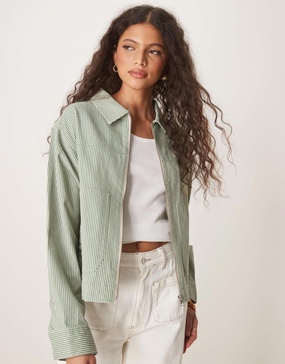 ASOS DESIGN twill top collar jacket in stripe