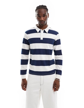 Another Influence striped rugby long sleeve t-shirt in blue