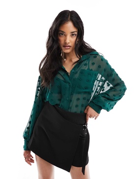 ASOS DESIGN oversized shirt in texture in forest green