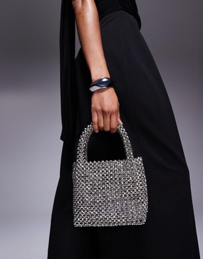 River Island beaded grab bag in silver