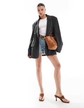 Bershka oversized blazer in dark gray