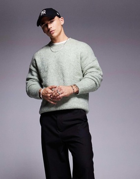 ASOS DESIGN relaxed knit textured sweater in sage green