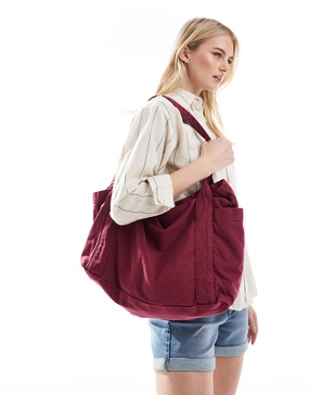ASOS DESIGN heavyweight washed tote bag in burgundy