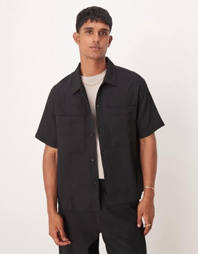 Bershka plisse pocket shirt in black - part of a set