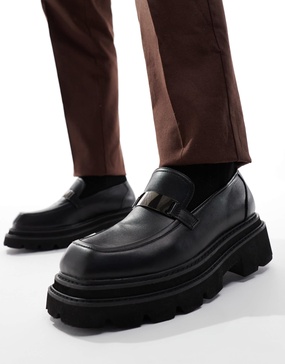 ASOS DESIGN chunky loafers in black with silver hardware
