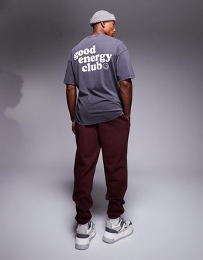 ADPT oversized washed good energy back print T-shirt in dark gray