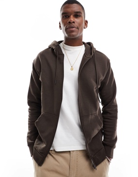Jack & Jones oversized zip through hoodie in chocolate brown