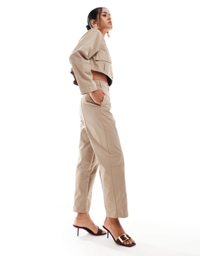 ASOS DESIGN clean front barrel pants in stone - part of a set