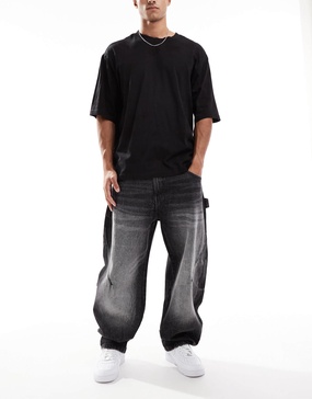 Bershka baggy carpenter fit jeans in black