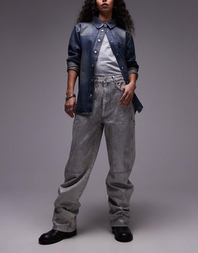 AllSaints Mia carpenter wide jeans in coated silver