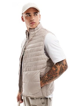 Jack & Jones packable padded vest in off white