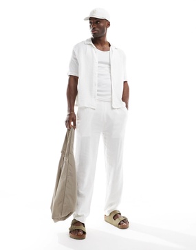 Bershka textured pull on pants in white - part of a set