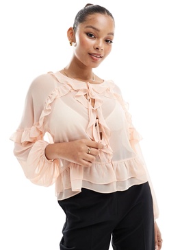 ASOS DESIGN chiffon ruffle volume sleeve blouse in soft pink