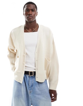 ASOS DESIGN oversized knitted boxy cardigan in ecru