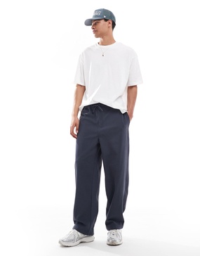 Bershka relaxed tailored pants in dark blue