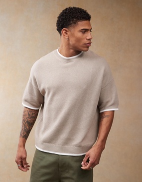 ASOS DESIGN oversized boxy fit knit pique crew neck T-shirt in stone