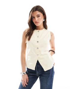 ASOS DESIGN denim vest in butter yellow