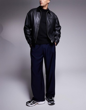 ASOS DESIGN wide fit smart pants in navy
