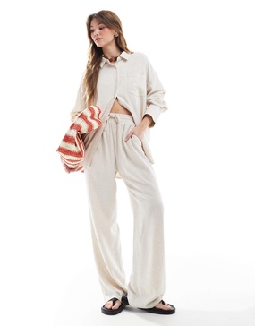 4th & Reckless linen blend tie waist wide leg pants in beige - part of a set