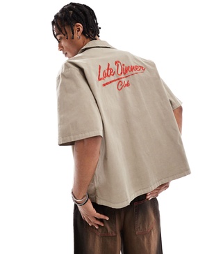 Bershka late dinner club shirt in sand