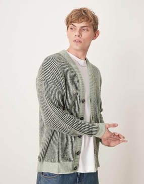 ASOS DESIGN oversized knit rib cardigan in green - part of a set