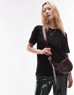 AllSaints half moon leather crossbody bag in burgundy