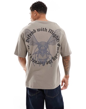 ADPT oversized T-shirt with bee back print in brown