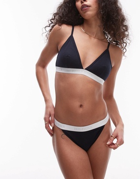 Tommy Hilfiger triangle bralette with white logo taping in navy
