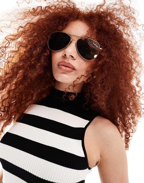 AIRE alpha metal aviator sunglasses in gold with green lenses