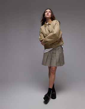 Topshop box pleat mini skirt in green check